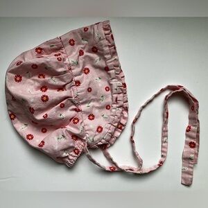 Cotton Bonnet Pink Floral Girls Bonnet with ties Little House